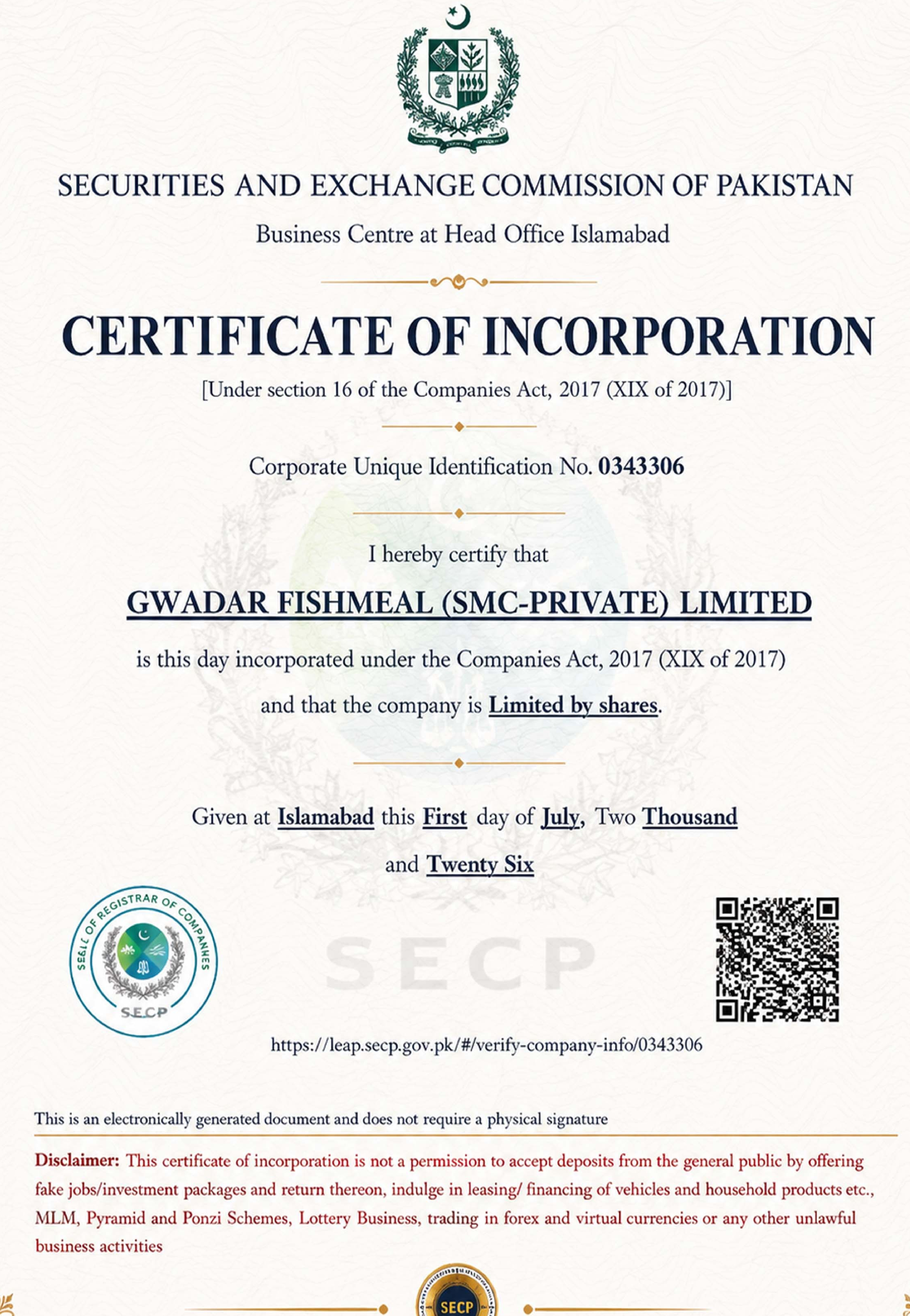 Official SECP Certificate of Incorporation